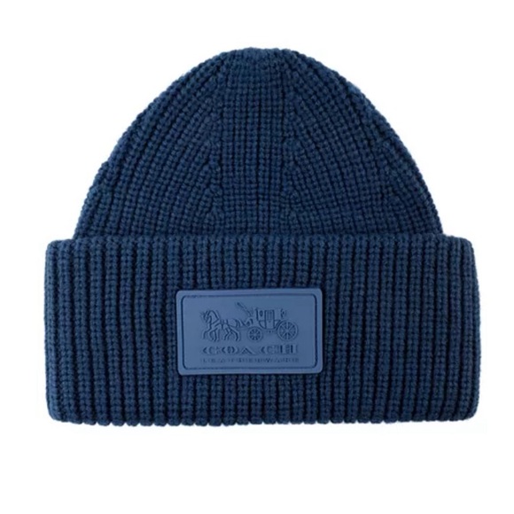COACH patch cuffed wool women's beanie hat - Blue NWT - Picture 7 of 7
